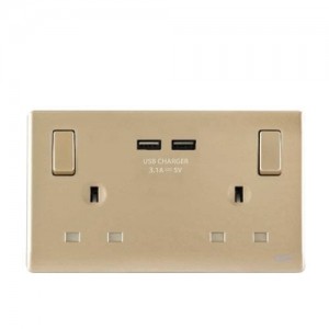 BG PCCH22U3 Moulded Neo Slimline Champagne Double Switched 13A Power Socket + 2 x USB (3.1A)