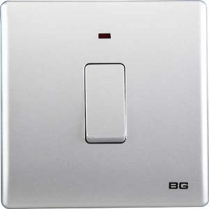 BG PCSL31 Moulded Neo Slimline Silver 20A Switch, Double Pole with Power LED Indicator