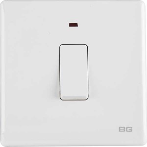 BG PCWH31 Moulded Neo Slimline White 20A Switch, Double Pole with Power LED Indicator